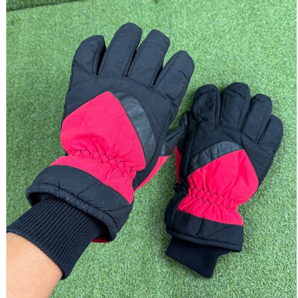 Thinsulate Insulated Winter Gloves Red Black Leather Palm Size L